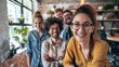© Sirichat. Camphol - Banner of Happy creative team smiling and looking at camera in modern office workspace. Group of employees who are confident in their happy workplace Concept of relationships and participation