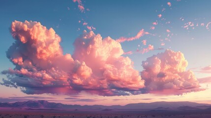 Poster - A beautiful sky with pink clouds and a mountain in the background