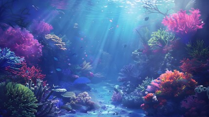 Beautiful underwater scenery with various types of fish and coral reefs Generative AI