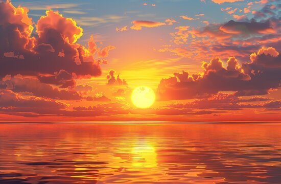 Beautiful sunset over the sea with the sun and sky with clouds
