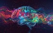 © Riya - A computer-generated brain with colorful patterns swirling around it.