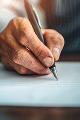 Close up view of a young man focused on writing on notepad while working and studying