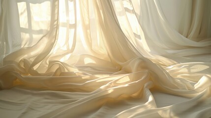 Aufkleber - A white curtain is hanging in the sunlight, creating a warm