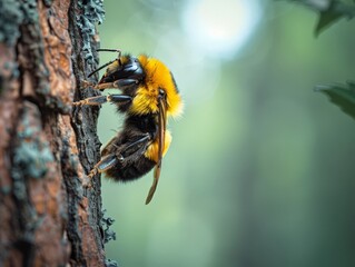 Wall Mural - A Yellow and Black Bee Climbing a Tree