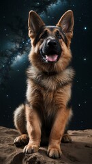 Wall Mural - cute german shepherd puppy dog in outerspace