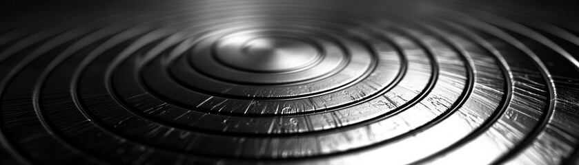 Wall Mural - close-up shot of concentric metallic rings in low light, creating an abstract and futuristic visual 