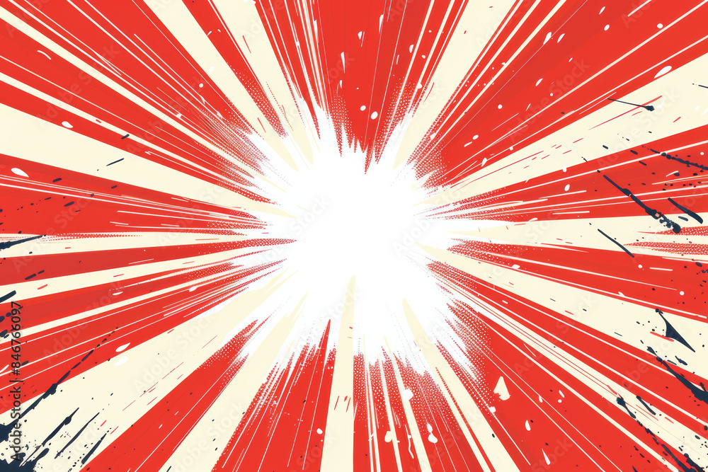 Dynamic comic book explosion design with bold red, white, and black ...