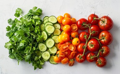 Wall Mural - A colorful array of fresh vegetables neatly arranged on a countertop.