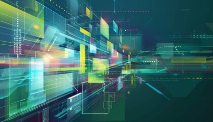 Wall Mural - abstract geometric shapes or digital interfaces to symbolize technology and efficiency. utilize a mo