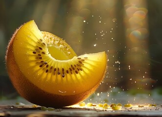 Wall Mural - Vivid Fruit Slice with Seeds, Bokeh Background and Sparkles of Light