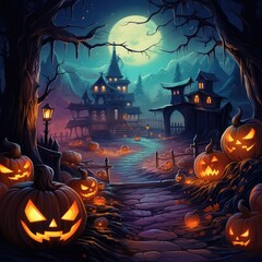 Wall Mural - halloween background with pumpkin