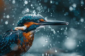 kingfisher in the rain