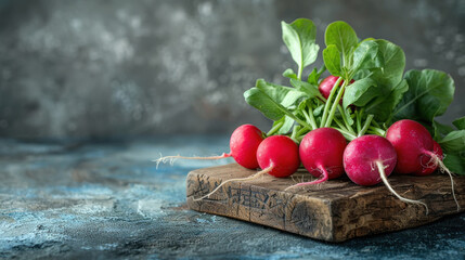 Wall Mural - bunch of radishes on a wooden board