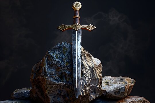 A Paladin's sword embedded in a mystical stone