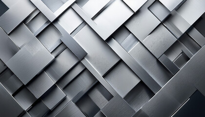 Wall Mural - Geometric pattern of overlapping silver rectangles creating a modern and sophisticated abstract background