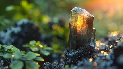 Wall Mural - beautiful Tourmaline crystal with backlit and blur natural calm peaceful background