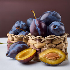 Sticker - plum fruits; white, background