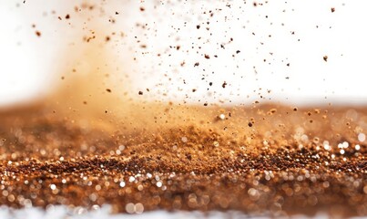 Brown coffee beans scattered on a white surface