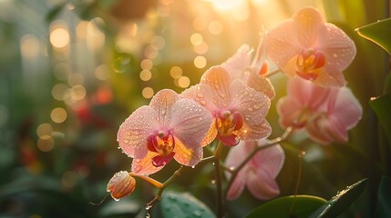 Poster - Pink Orchids Blooming in Golden Sunlight