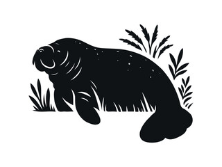 cute manatee silhouette vector illustration