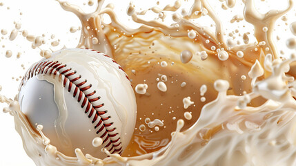 Wall Mural - Baseball Boy made of Milk Splashing, 3D Illustration with Clipping Path