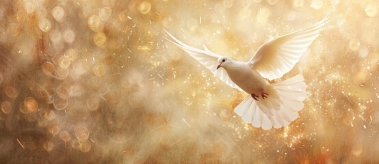 Wall Mural - A white dove flies in the air with its wings spread