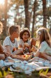 © Andrei - Diverse kids picnic in sunny setting for family brand promotion with group sharing food