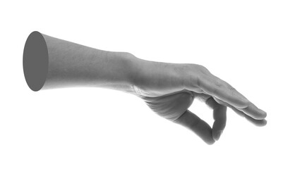 Wall Mural - man's hand holding something on white background. black and white effect