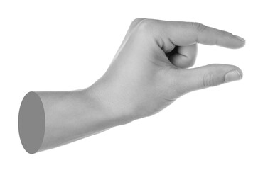 Wall Mural - man's hand holding something on white background. black and white effect