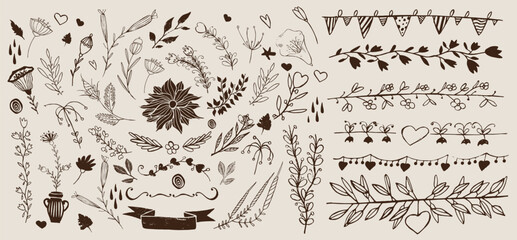 Hand Drawn Floral Vector Elements