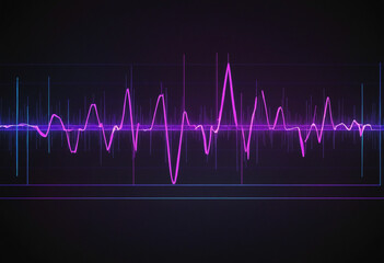 Wall Mural - abstract neon sound wave background with three-dimensional blue and pink glow, evoking a retro cyber