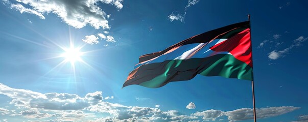 Wall Mural - Kenya flag fluttering against a bright, blue sky