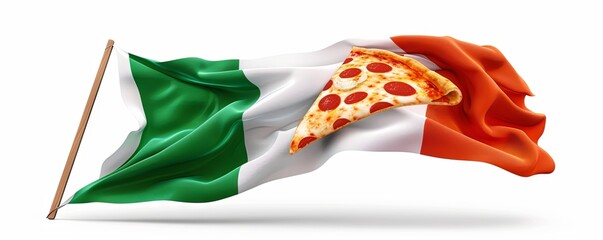 Wall Mural - Isolated flag of Italy with a pizza slice emblem on white background