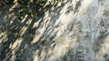 Wall Mural - Background of cement wall with leaf shadows and sunlight for text presentation banner