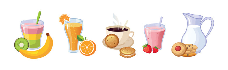 Sticker - Colorful Breakfast Meal and Morning Food Served Vector Set