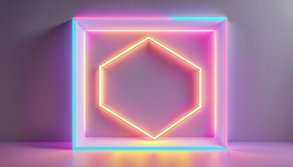 Wall Mural - three-dimensional neon geometric shapes create a futuristic and minimalist backdrop with a glowing c