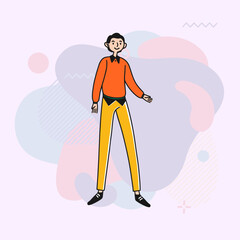 Wall Mural - positive worker in casual wear. office employee, student, developer flat vector illustration. profes