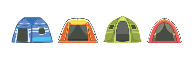 Poster - Mountaineering Tents for Tourism and Outdoor Camping Vector Set