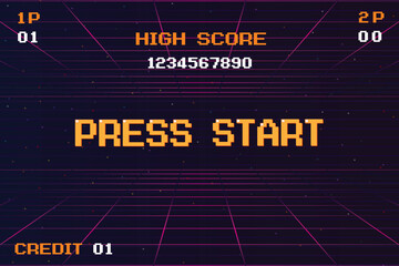 Wall Mural - press start insert a coin to continue .pixel art .8 bit game. retro game. for game assets .retro fut