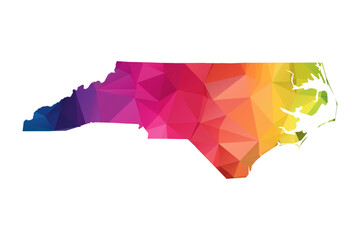 abstract polygon map - vector illustration low poly color rainbow north carolina map of isolated. ve