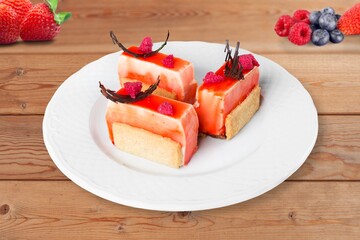 Wall Mural - Fresh sweet tasty cake with strawberry and jam