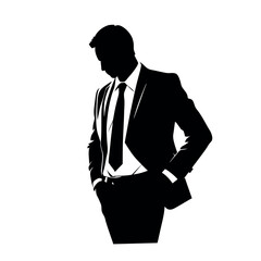 Canvas Print - Business man standing pose  vector silhouette, isolated white background