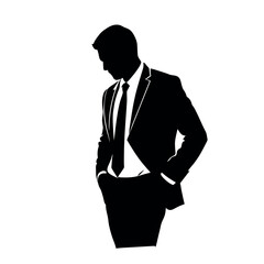 Canvas Print - Business man standing pose  vector silhouette, isolated white background