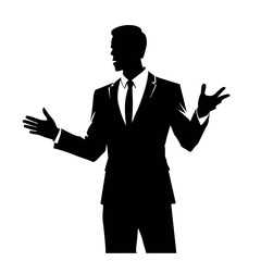 Canvas Print - Business man standing pose  vector silhouette, isolated white background