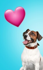 Wall Mural - Dog holding air balloon, romantic card