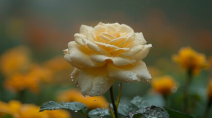 Wall Mural - A single yellow rose with dew drops on it