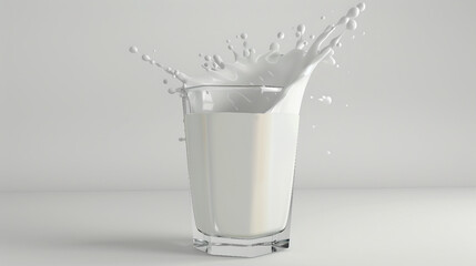 Wall Mural - Fresh Milk Splash in Glass on White Background - 3D Rendered Stock Illustration with Clipping Path