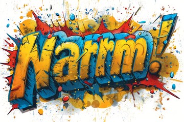 Wall Mural - Comic book style explosion with the word Narrm in vibrant colors