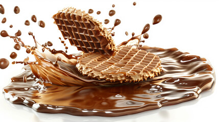 Wall Mural - Delicious Chocolate Wafer with Splash Design Element - 3D Illustration with Clipping Path for Graphic Designers and Confectionery Concepts