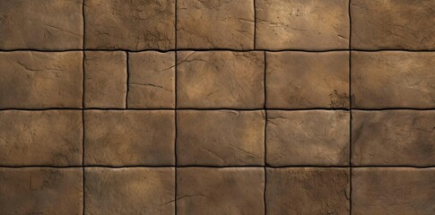 Wall Mural - floor texture seamless pattern of a stone wall featuring square and brown stones, with a brown wall in the background